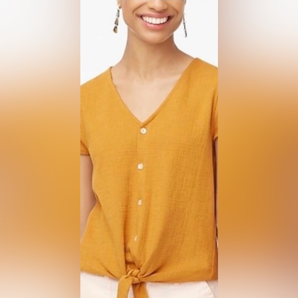 J. Crew Factory‎ V-Neck Textured Tie Front Top Copper Burnt Orange